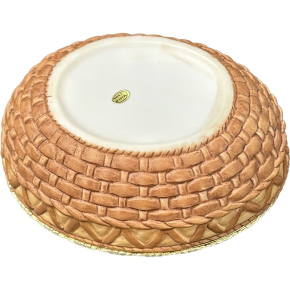 Porcelain Easter Basket Large Trinket Box with Bunnies and Flowers in Box - Picture 6 of 10